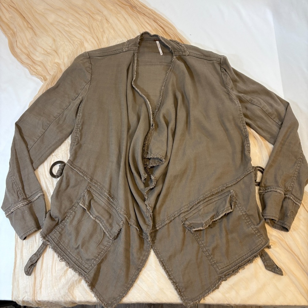 Free People Womens Olive Green Long Sleeve Open Front Jacket Size S - Picture 5 of 8